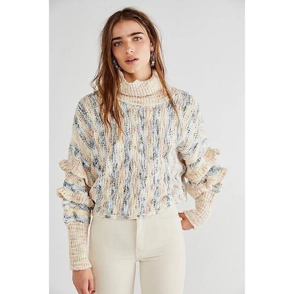 Free People Burst Your Bubble Turtleneck Chunky Knit Sweater Medium - Picture 1 of 7